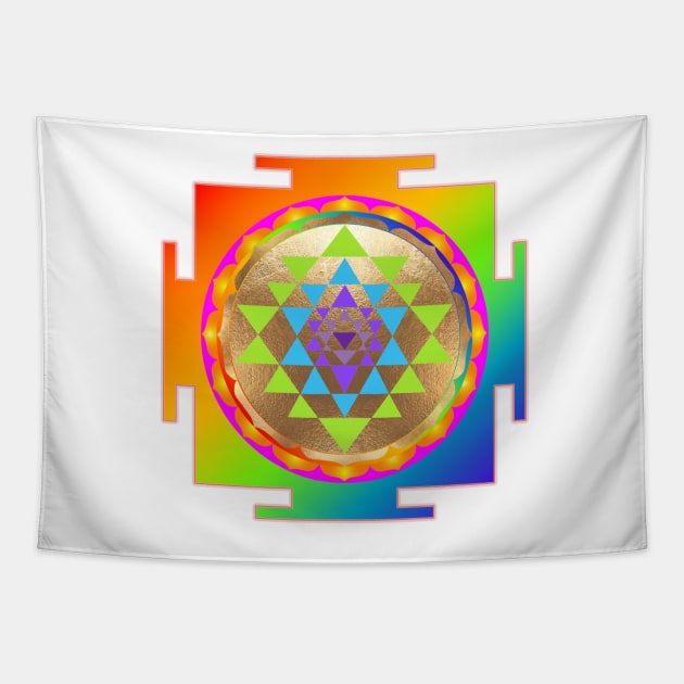 Sri Yantra With Faux Gold Foil Tapestry by PixDezines