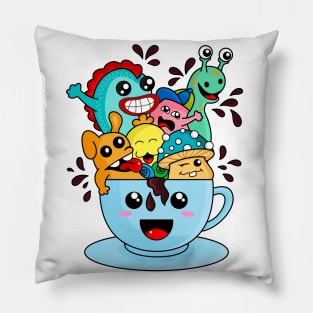 doodle cup funny monsters Pillow