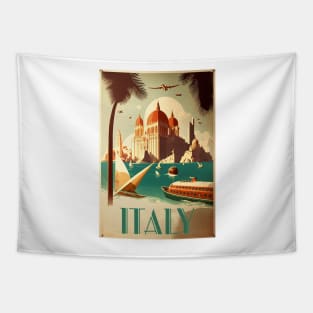 Italy Coastal Palace Vintage Travel Art Poster Tapestry