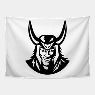 Head of Loki the Great Trickster God in Norse Mythology Mascot Black and White Retro Tapestry