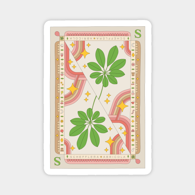 Schefflera Abricola Umbrella Plant Illustration with Playing Card Design for Plant Mom Plant Daddy Magnet by annagrunduls