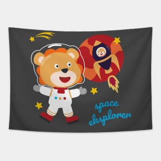 Space lion or astronaut in a space suit with cartoon style Tapestry