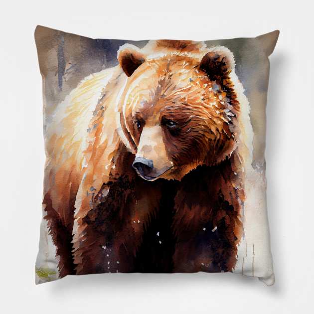 Arctic Brown Bear - Watercolor Paint Pillow by ABART BY ALEXST 