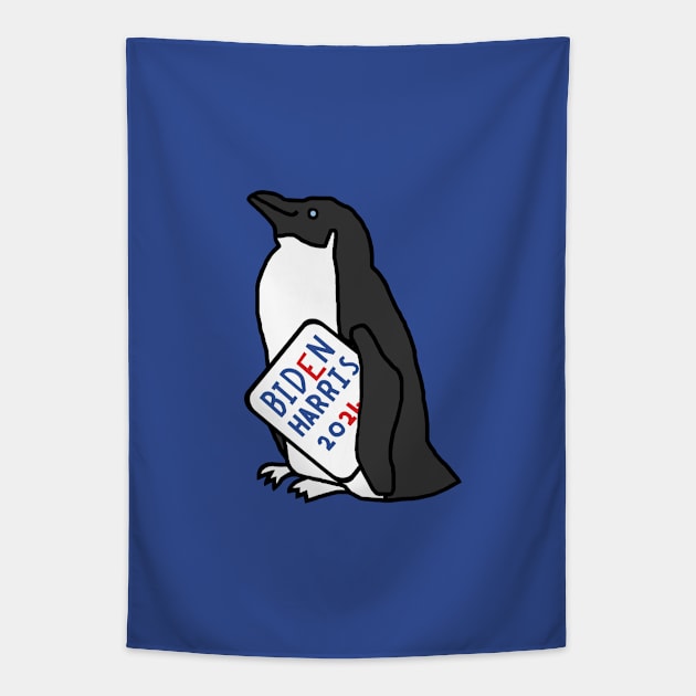 Small Penguin with Biden Harris 2024 Sign Tapestry by ellenhenryart