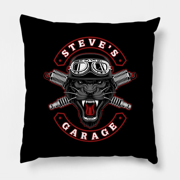 Steve's Garage Personalized Men's Gift Pillow by grendelfly73