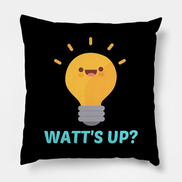 Watt's Up? - Cute Bulb Pun Pillow by Allthingspunny