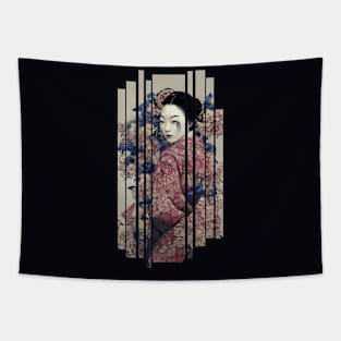 Beautiful japanese geisha with flowers Tapestry