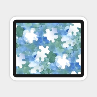 Jigsaw Puzzle Watercolor Silhouette in Blue and Green Watercolor Painting Pattern Magnet