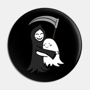 Grim Reaper & Ghost Hug | Friendship | Azrael & Specter Embrace Pin