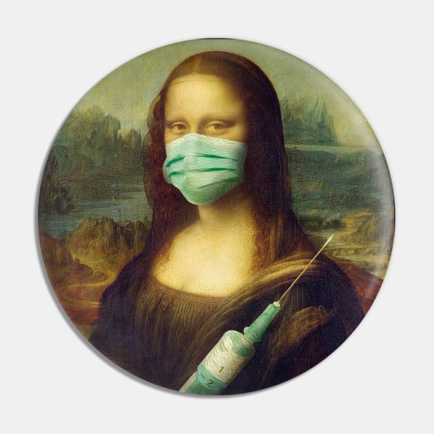 Mona Lisa with a mask and a vaccine syringe Pin by Arteria6e9Vena