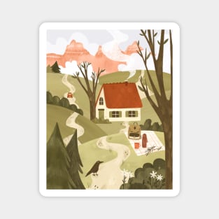 Nature loving day landscape house in the woods Magnet