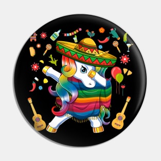 Dabbing Unicorn Wearing Mexican Sombrero Cinco De Mayo Lover Pin