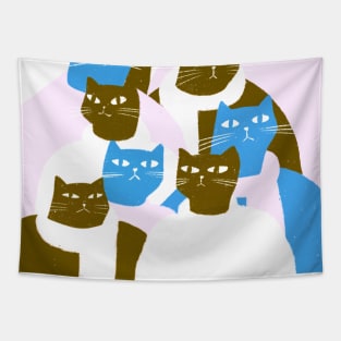 Cats with a mission blue and brown Tapestry