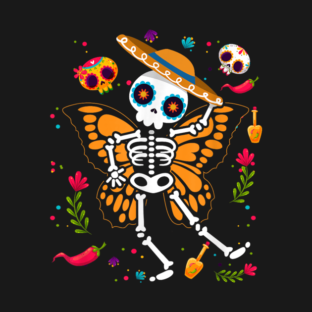 Day of the Dead Sugar Skull Skeleton Monarch Butterfly by irelandefelder