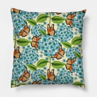 Blue Hydrangea And Butterflies Pattern Pillow