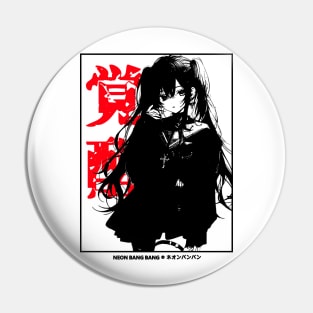 Kawaii Goth Anime Girl Manga Aesthetic Japanese Streetwear Black and White Pin