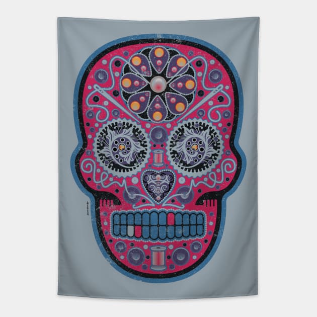 Mexican Sugar Skull Masochistic Black Cherry Tapestry by DanielLiamGill