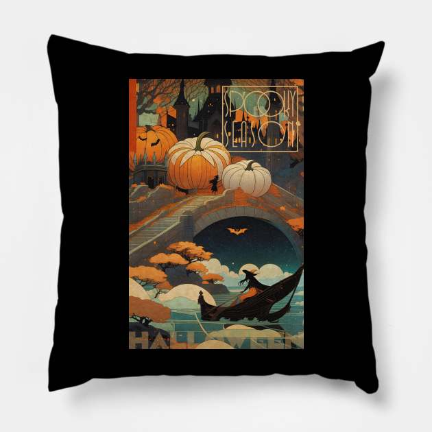 Halloween Spooky Season Moonlit Witch Pillow by DanielLiamGill