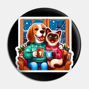 Most Wonderful Time Of The Year Beagle Dog Siamese Cat Ugly Christmas Sweater Hot Chocolate Home Snowing Pin