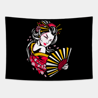 Japanese Geisha Illustration Design Tapestry