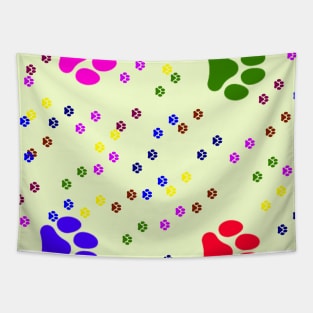 COLORFUL DOG PAWS PATTERN BACKGROUND Tapestry