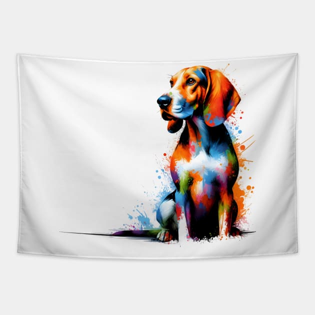 Lively Treeing Walker Coonhound in Abstract Splash Art Tapestry by ArtRUs