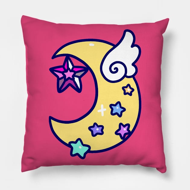 Winged Crescent Moon Pillow by saradaboru