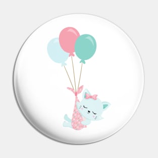 Cute Cat, Baby Cat, Blue Cat, Kitty, Balloons Pin