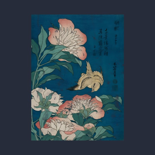 Hokusai Peonies and Canary Vintage Japanese Art by k85tees