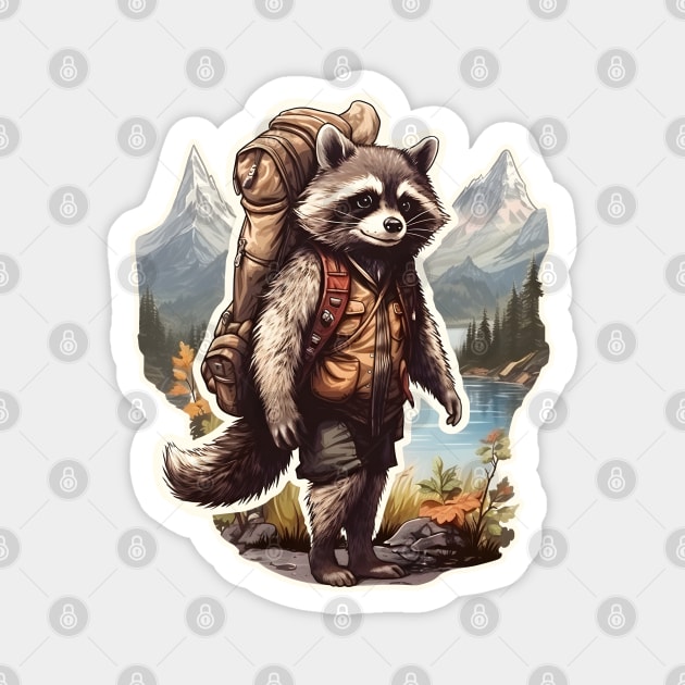 Raccoon Mountain hiking with backpack Magnet by beangeerie