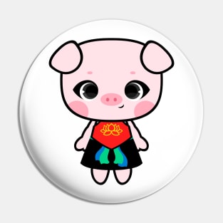 Cute Little Piggy in Yem and Black Skirt Pin