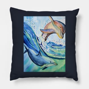 Dolphins, sea life in watercolour pattern illustration Pillow