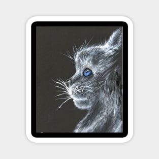 kitty cat monochrome white on black acrylic painting Magnet