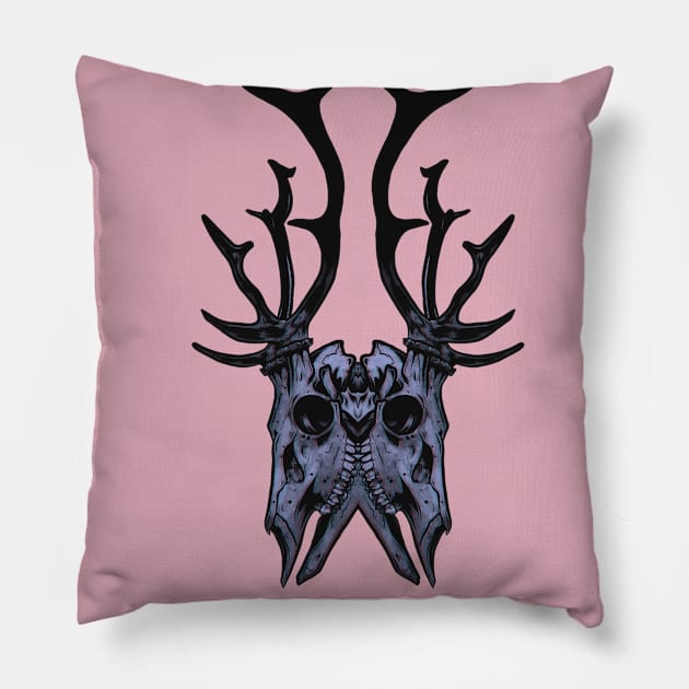 Stag Symmetry Skulls Pillow by Scottconnick