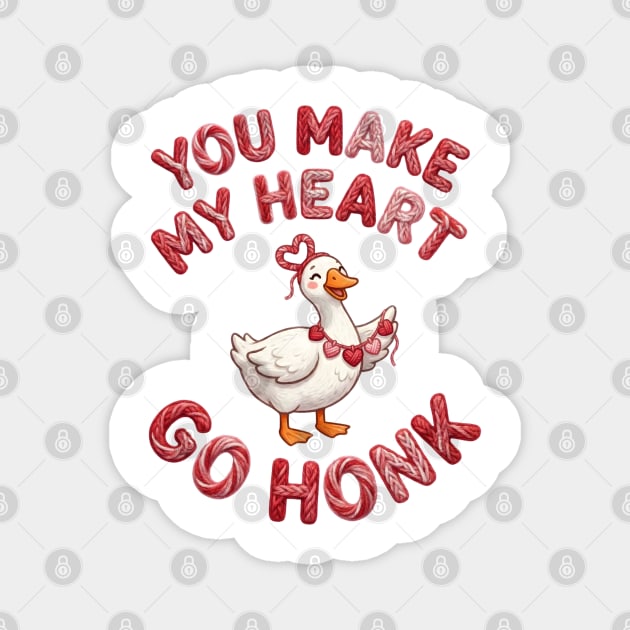 You Make My Heart Go Honk - Loveable Goose with Hearts Magnet by Creatifly Graphic Tees