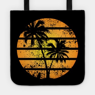 Distressed Worn Print 80s Retro Palm Tree Sunset Silhouette Tote