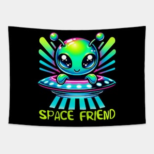 Space Friend Neon Kawaii Alien Intergalactic UFO Tapestry