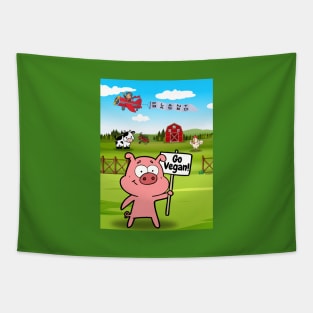 Go Vegan! Pig Protest Funny Cartoon Tapestry