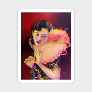 Vintage look chinese girl and feather Magnet