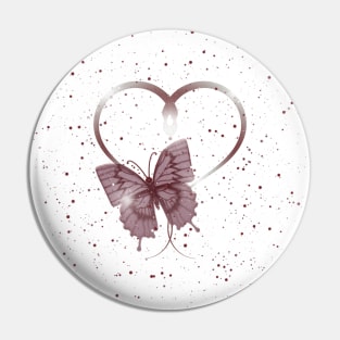 Pretty Dusty Rose Pink Fluttering Winged Butterfly Insect & Heart Pin