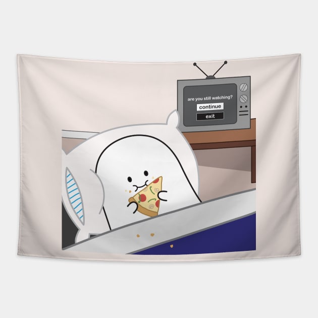 Gordie the Ghost (pizza in bed) | by queenie's cards Tapestry by queenie's cards