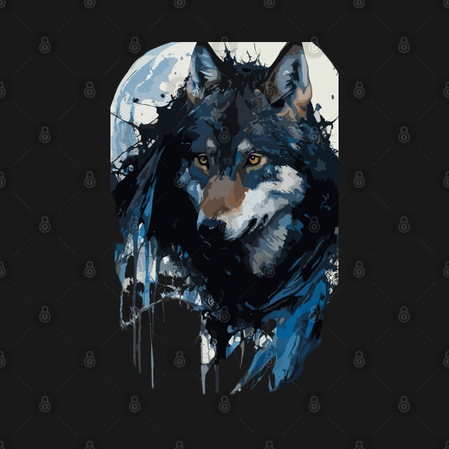 Wolf Howling at the Full Moon in Ink Painting Style by diegotorres