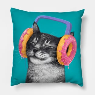 Cat with headphones Pillow