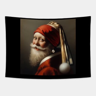 Santa in the Style of Vermeer's Masterpiece - Holiday Parody Art Tapestry