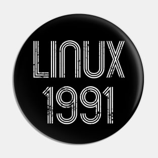 Linux 1991 - Cool Distressed Design for Free Software Geeks Pin