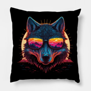 Retrowave Wolf Pillow