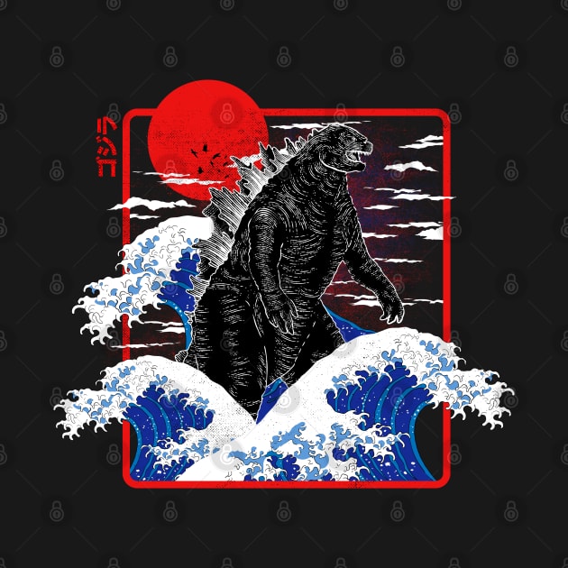 Great Wave Godzilla by technofaze