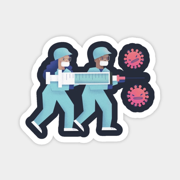 Nurses Fighting Coronavirus Magnet by InkyArt