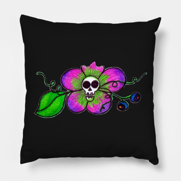 Skull Flower and Blueberries Pillow by 1Redbublppasswo