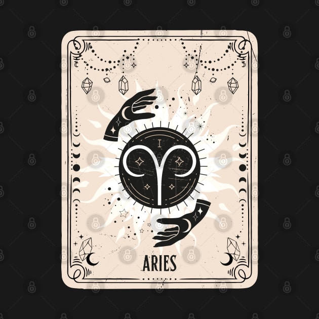 Aries zodiac symbol card with fortune teller mystic hands. by MonochromeEcho